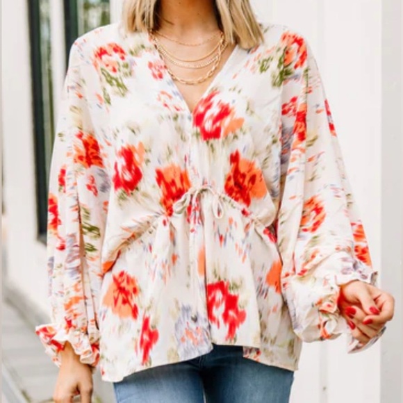 entro Tops - Entro Orange and Cream Floral Blouse